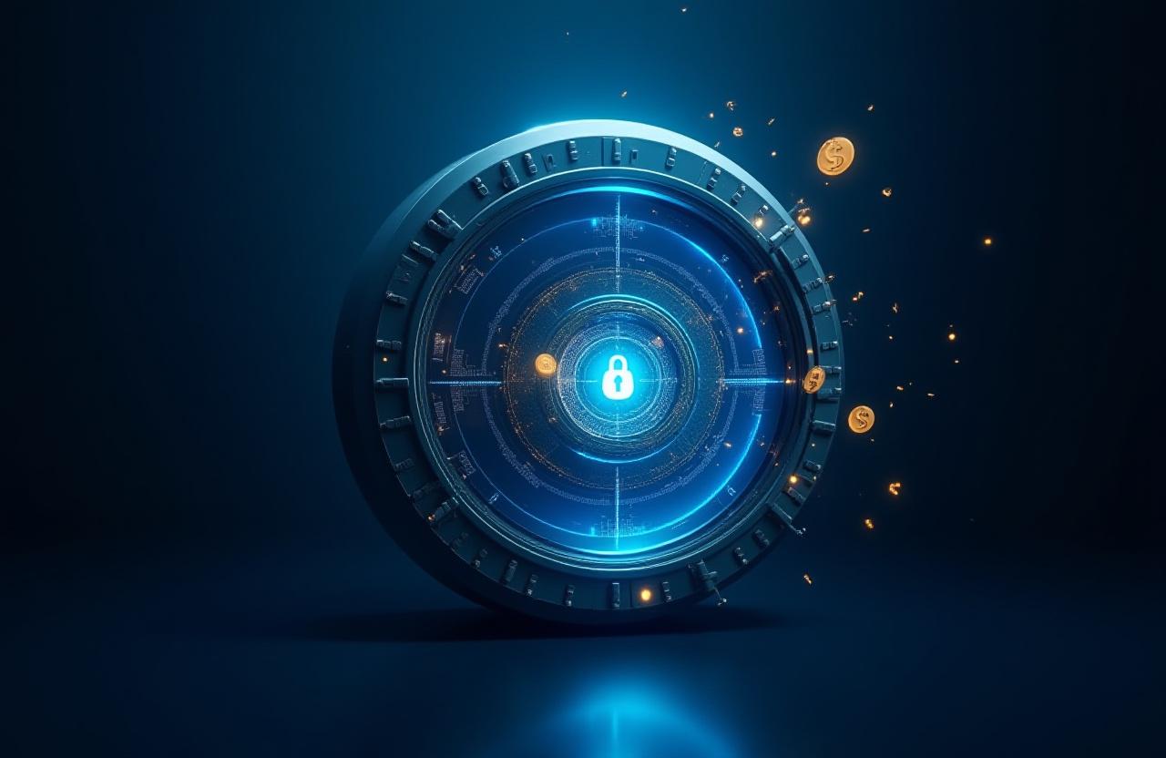 Abstract representation of a digital financial vault with glowing data particles