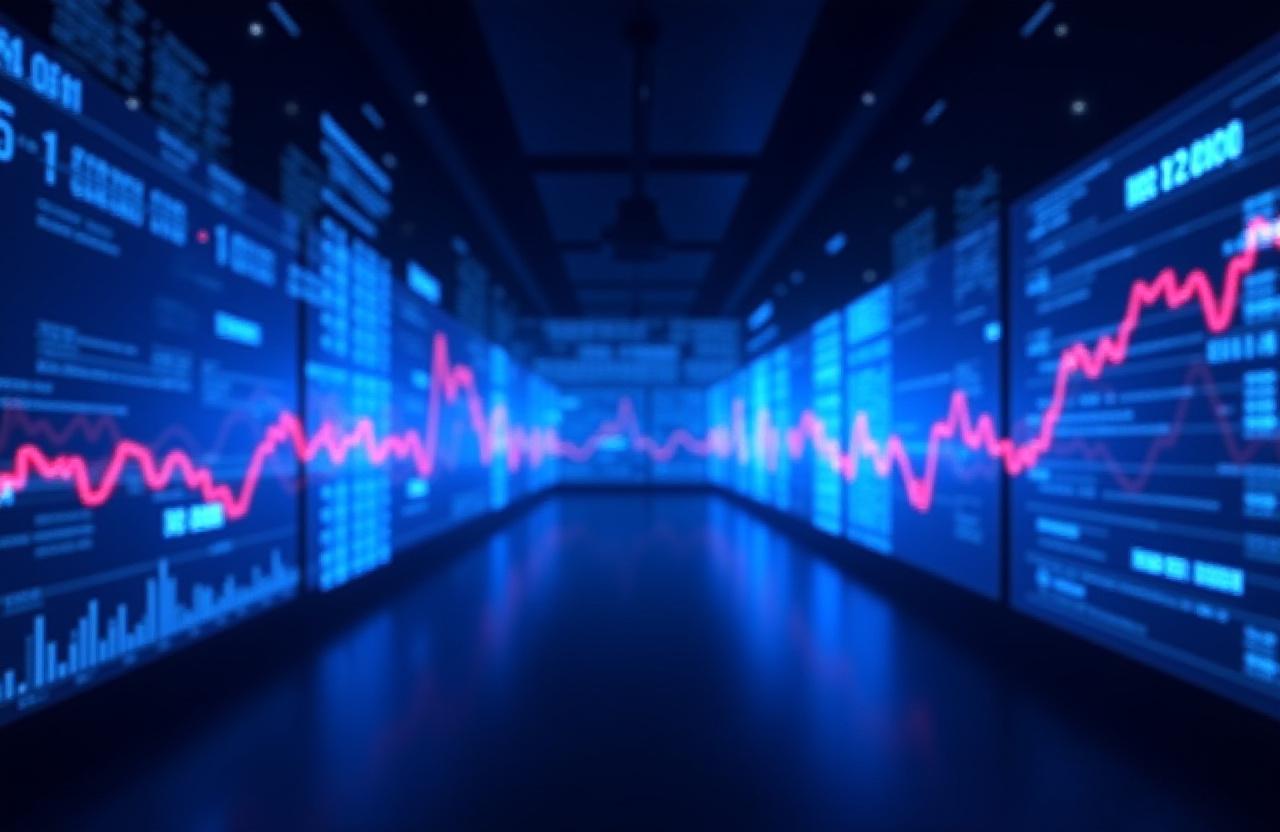 Abstract data visualization showing financial market trends with glowing light paths
